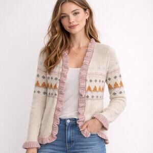 Matilda Jane Just Imagine Janice Ruffled Cardigan Sweater Womens Size XS Pink